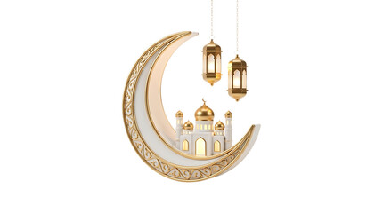 Golden crescent moon with mosque.