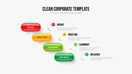 Fototapeta premium Professional Performance 4 Step Diagram Frame Layout. Investor Plan Slide Template Vector Illustration. Corporate Portfolio Four Option Infographic Presentation Design.