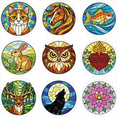 Fototapeta premium Set of Stained Glass illustration, Stained Glass Clipart, Stained Glass Mosaic Design, stained Glass Pattern