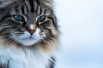 Obraz premium Charming Studio Portrait of a Brown Tabby Norwegian Forest Cat with Clear Eyes and Playful Attitude