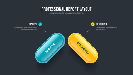 Project Briefing 2 Element Diagram Presentation Template. Enterprise Insight Slideshow Layout Vector Illustration. Product Overview Two Option Infographic Frame Design.
