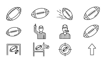 Minimal outline rugby ball American football icons vector set © ema