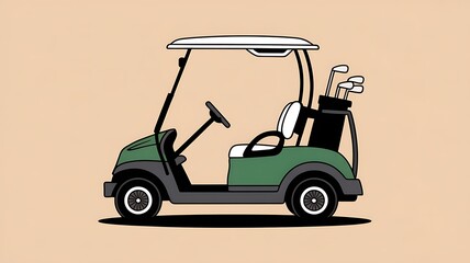 Fototapeta premium Modern Green Golf Cart Design with White Seat and Clubs Illustration