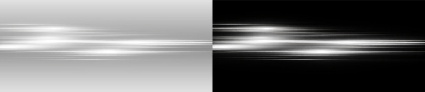 White horizontal light streak with glowing motion blur and abstract speed effect vector illustration on transparent background