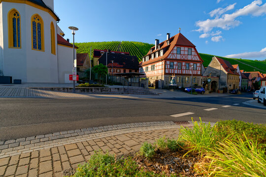 Weinort Escherndorf inmitten der Weinberge an der Volkacher Mainschleife, Unterfanken, Bayern, Deutschland