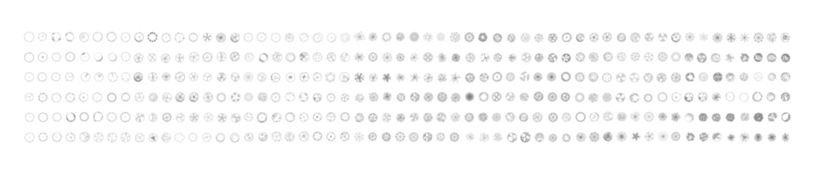 CAD Drawings. Minimal style cad tree line side view, set of graphics trees elements outline symbol for architecture and landscape design drawing. Vector illustration.