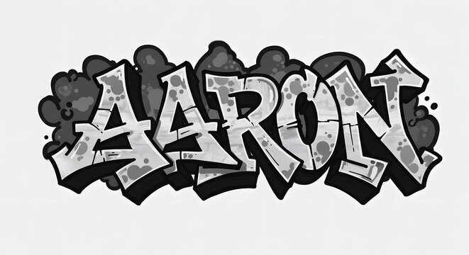 Graffiti style rendering of the name "AARON" in stylized, layered grayscale tones