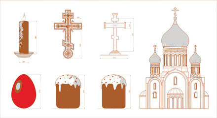 Orthodox Church with Crosses and Easter Eggs candle religious symbols © Stock Fire