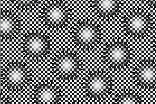 Checkerboard Pattern with Exploding Starbursts and Light Effects