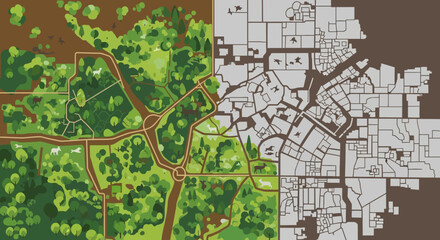 Fototapeta premium City map with forest and urban areas