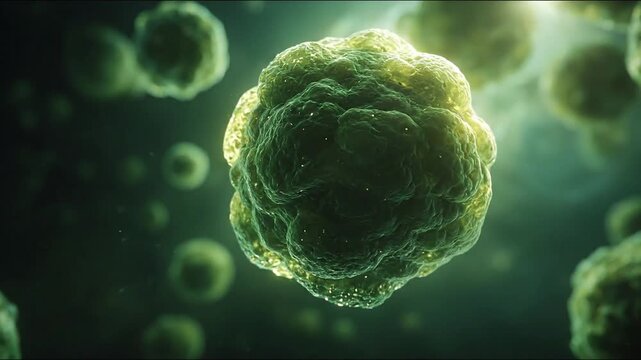 floating green living cells (Algae cells on water)