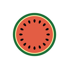 Fototapeta premium A vibrant circular slice of watermelon with black seeds on red flesh