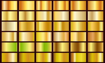 Realistic gold gradient texture pack. Shiny golden metal foil gradient set.eps10