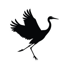 Fototapeta premium Dynamic flying crane silhouette vector illustration, A detailed black and white vector illustration of a flying crane silhouette