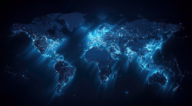 World map showing city lights, night view
