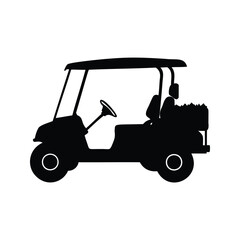 Golf cart silhouette vector illustration design for courses, A black and white silhouette of a golf cart vector illustration © hamiduls11arts