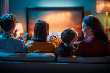 Naklejka premium family watching TV in the evening at home