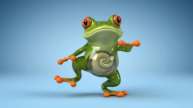 Cartoon Frog With Swirling Pattern On Belly Standing Studio