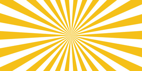 A bright yellow and orange sunburst vector illustration featuring radial sunrays and a sunny starburst pattern for a hot summer sunrise wallpaper design