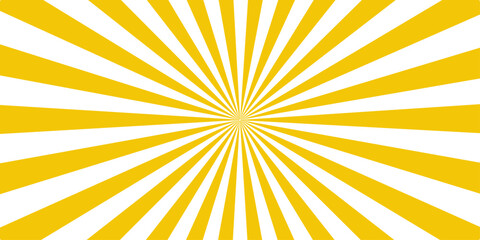 Fototapeta premium A bright yellow sunburst background vector features abstract radial rays and orange light beams in a warm summer sunrise design for a sunny wallpaper illustration