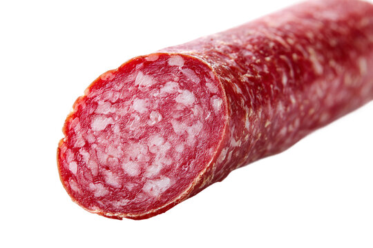 Dry cured salami slices isolated on transparent background