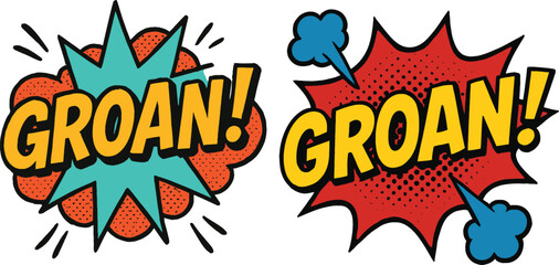 Vector Pop Art Comic Speech Bubble with Groan Text and Explosion Background © Graphicdsrv