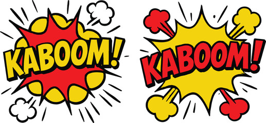 Comic book explosion bubble with Kaboom text, pop art vector illustration isolated on white background.