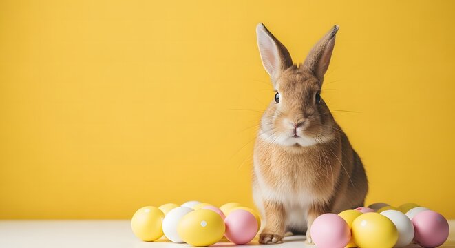 Easter sunday celebration with easter bunny and colorful eggs