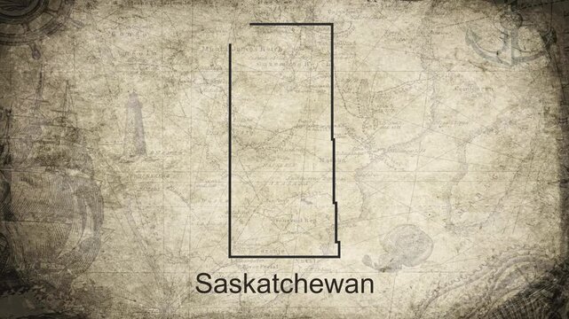 Saskatchewan map drawn on a cartography background sheet of paper