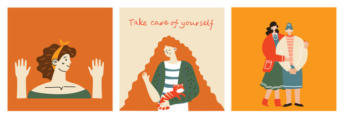 Seamless Pattern with Flying People Characters in Modern Flat Style