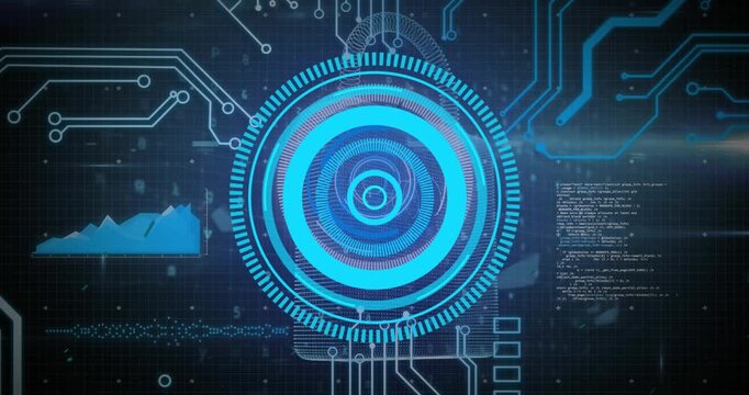 Animation of digital interface with scan scoping over black background