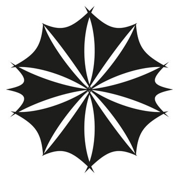Pointed black star. Sharp edge Vector. Unique sun icon. Beautifully intricate symmetrical geometric configuration.