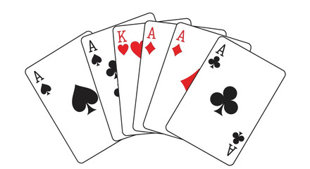 Obraz premium Illustration of poker hand featuring a king and four aces, representing luck and win