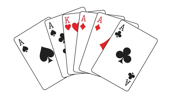 Illustration of poker hand featuring a king and four aces, representing luck and win