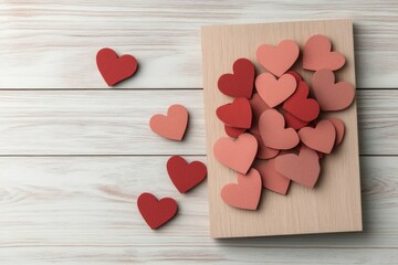Fototapeta premium Valentine's Day concept with hearts on a wooden surface