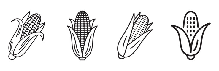 Corn Vector Silhouette Icon, Cob Vector Design, Maize Ear Line Art, Farm Food Illustration.