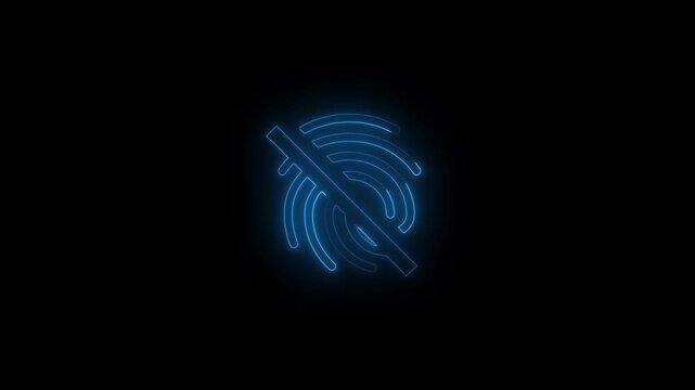 Glowing neon blue no fingerprint scanning animation. no fingerprint scanning neon sign video, no fingerprint lock secure security , biometric icon set on black background. 4k video	
