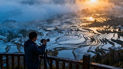 young couple looking through binoculars