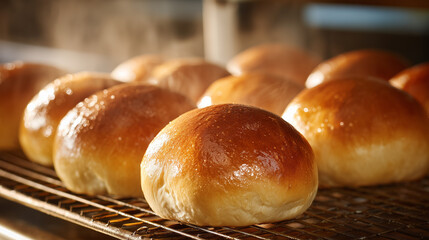 Freshly Baked Bread Rolls in Bakery