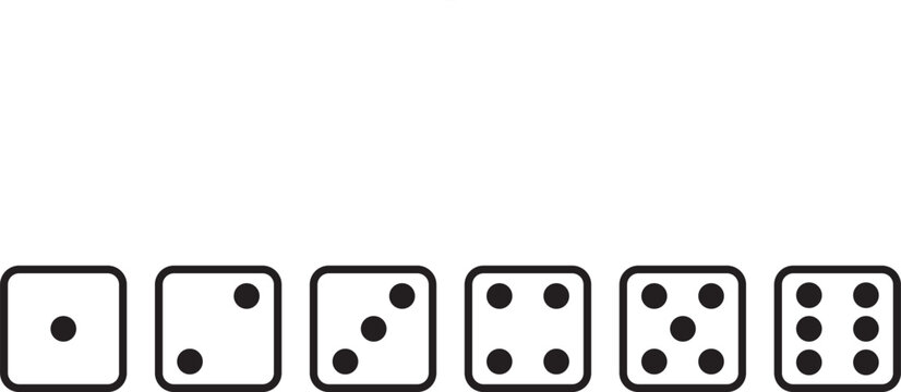 dice line-icons traditional die with six faces of cube marked with different numbers of dots.eps