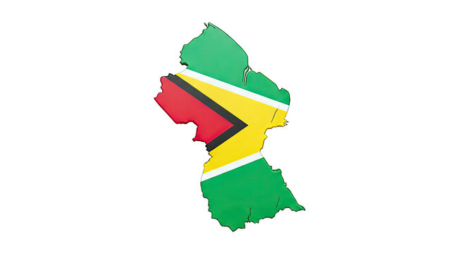 3D Map of Guyana with National Flag