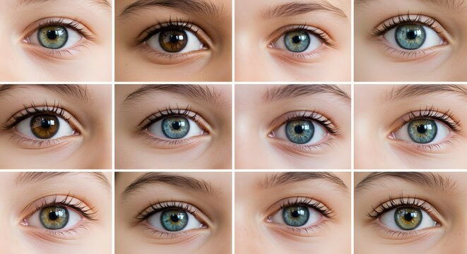 Grid showcasing close-up shots of diverse human eyes, varying colors, and intricate details
