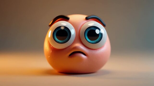 Worried 3D Character Head with Big Eyes