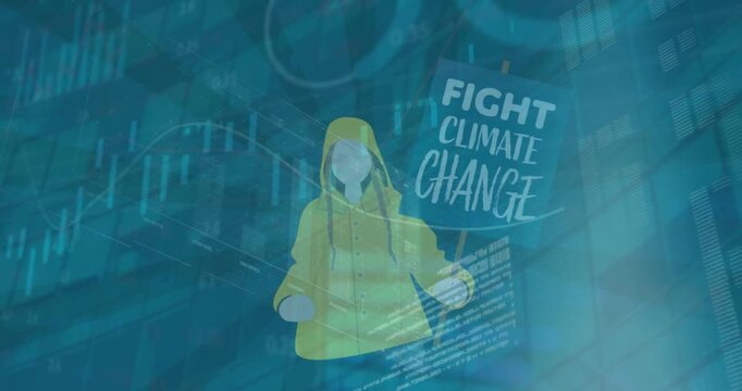 Animation of data processing over demonstrant and building