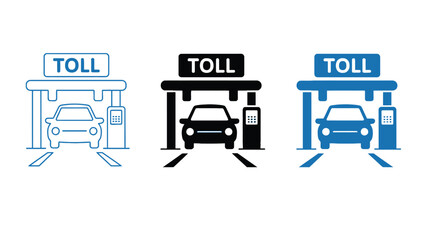 A graphic illustration of three different toll booths with cars