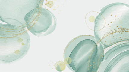 Soft Ethereal Watercolor Background with Delicate Teal and Gold Abstract Washes, Creating a Calming and Artistic Texture for Elegant Designs