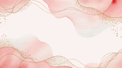 Elegant watercolor background with soft pink and gold flowing lines, perfect for creative designs and invitations