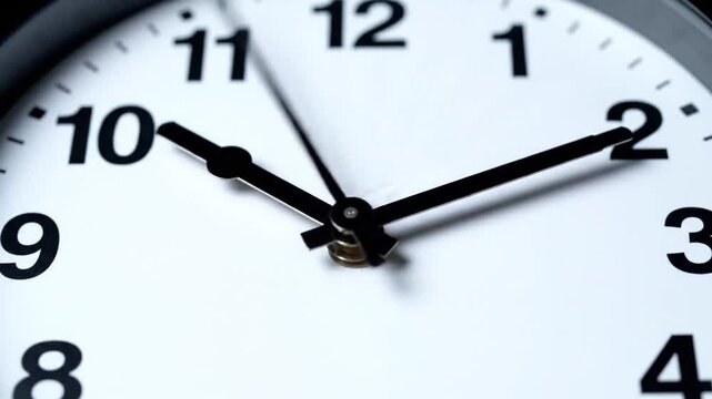 Closeup of Clock Face Showing Time Passing.