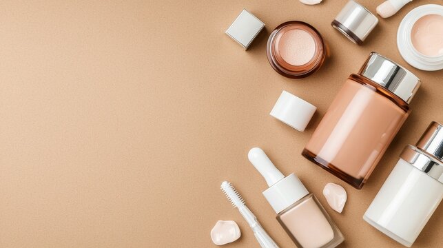Relaxing Skin Care Arrangement with Brown Containers and Tools on a Soft Background