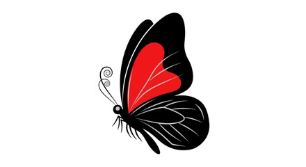 Obraz premium A black and red butterfly illustration with delicate wings and antennae, viewed from the side